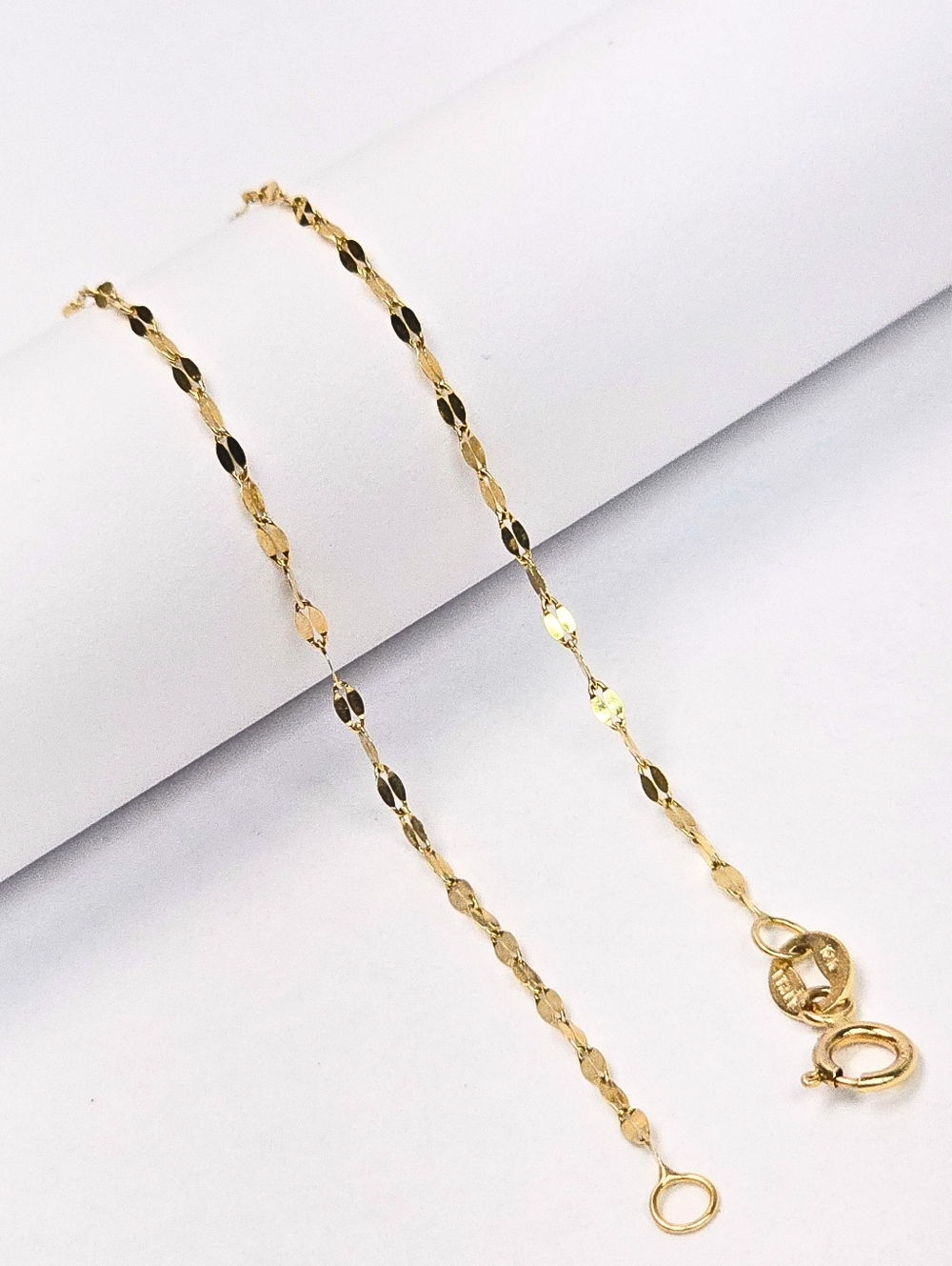 10K Real Gold Dainty Link Bracelet 19cm/0.6mm Thin Minimalist Women Gift